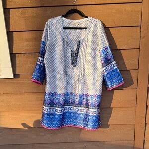 Soft Surroundings White Satin Tunic Navy/Pink/White size Large